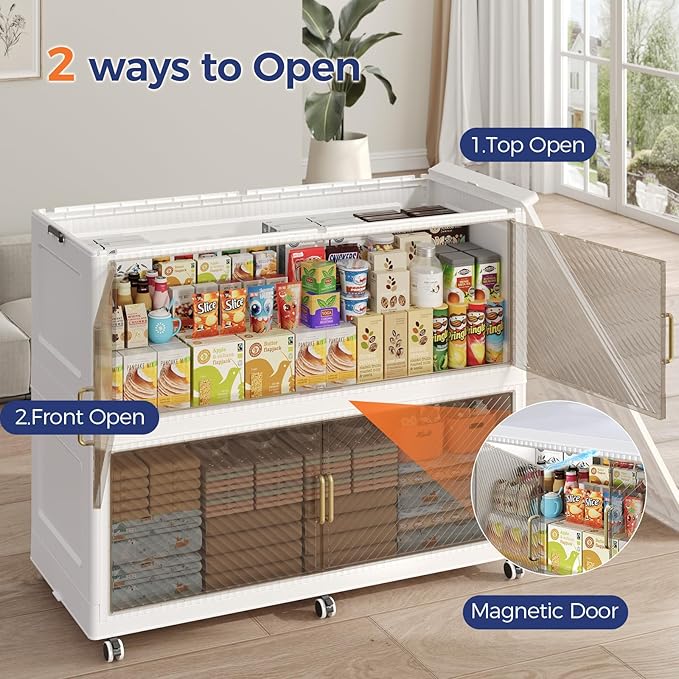 150GAL Extra Large Stackable Storage Bins with Lid, 600QT Plastic Closet Organizer and Storage Cabinet with Wheels and Doors, Folding Storage Box Container for Home Organization, 3Pack White