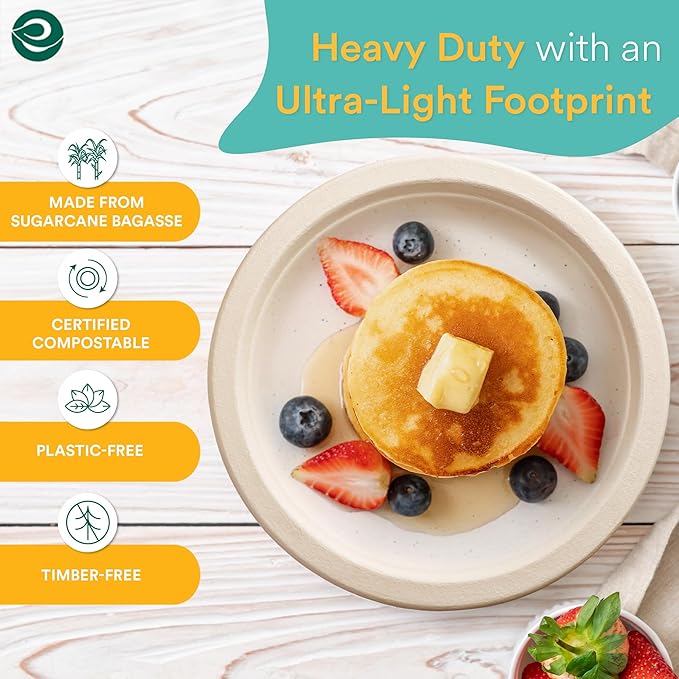 ECO SOUL 100% Compostable Small Paper Plates (9" Round Plate, 125)