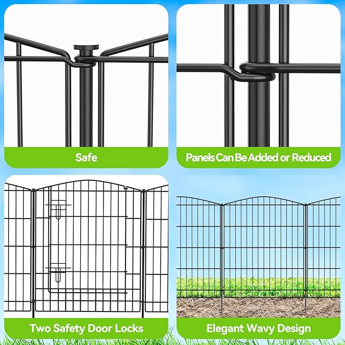 INJOPEXI Decorative Garden Fence 6 Panels 11.8ft (L)×30in (H) Garden Fence No Dig Animal Barrier Fencing with 5 Panels + 1 Gate Rustproof Metal Wire Temporary Dog Fence Border for Patio Outdoor Yard