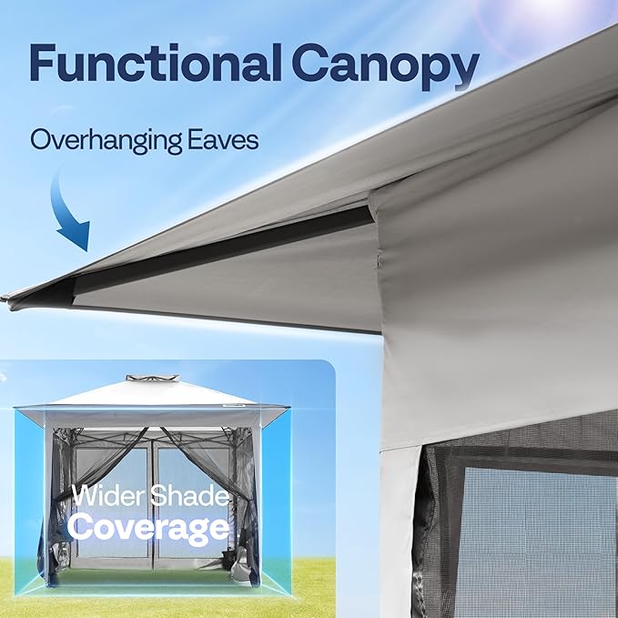 VIVOHOME Pop Up Gazebo 10x10ft Outdoor Canopy Tent with Mosquito Netting & 2 Tiers Roof for Patio Garden Backyard, Grey
