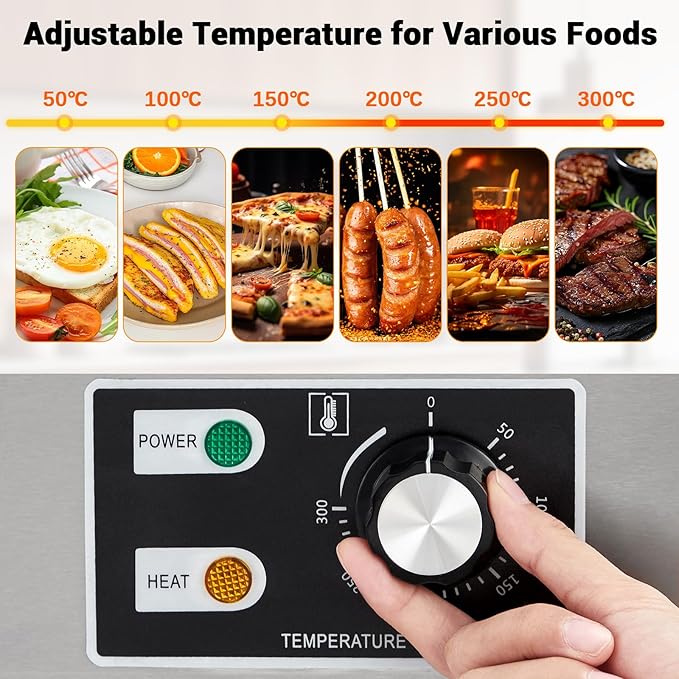 GarveeHome 21 In Commercial Electric Griddle,110V 1600W Electric Restaurant Teppanyaki Flat Top Grill With Shovels & Brushes, Non-Stick Countertop Griddle, Adjustable Temperature Control 122°F-572°F