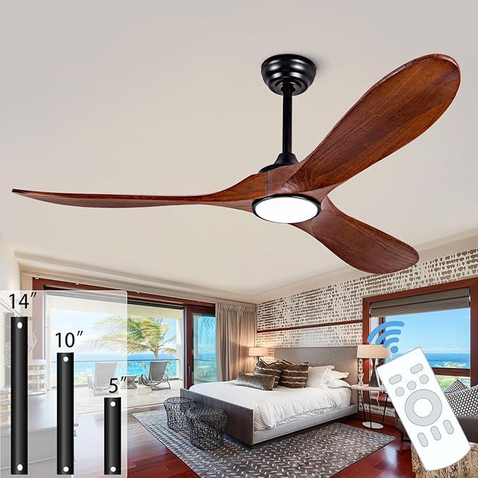 52” Ceiling Fans with Remote/Light/APP,Dimmer and Color, Wooden Ceiling Fan with 3 Wooden Blades for Patio, Living Room, Gazebo, etc. (Black + Walnut)