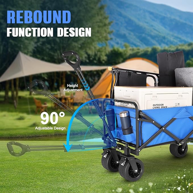 Beach Wagon with Big Wheels for Sand,Collapsible Folding All Terrain Utility Wagons Carts Foldable with Brakes for Sand Camping Sports Outdoor.