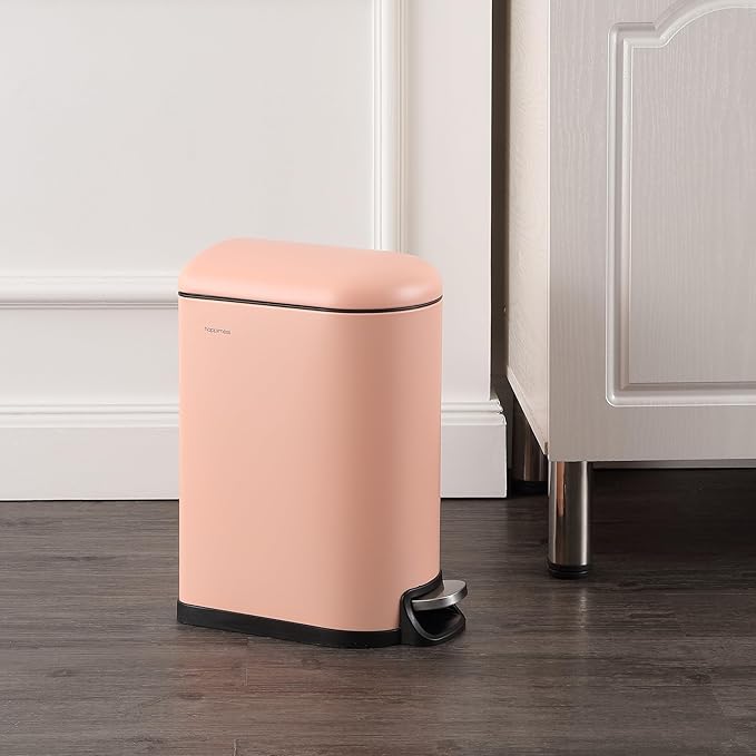 happimess HPM1009G Roland Mini 2.6-Gallon Step-Open Trash Can, Flamingo Pink,with Soft-Close Lid, Fingerprint Resistant, Modern, Minimalistic for Home, Kitchen, Office, Bedroom, Bathroom
