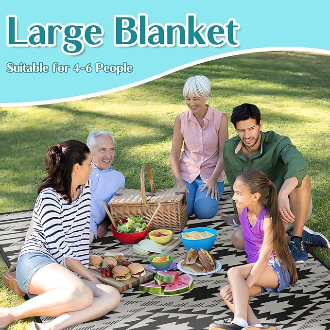 Boho Picnic Blankets Waterproof Foldable, 60″X80″ Thick Three Layer Picnic Mat Tribal Outdoor Blanket for Grass, Beach Blanket Sandproof Picnic Accessories for Camping Party Park Patio