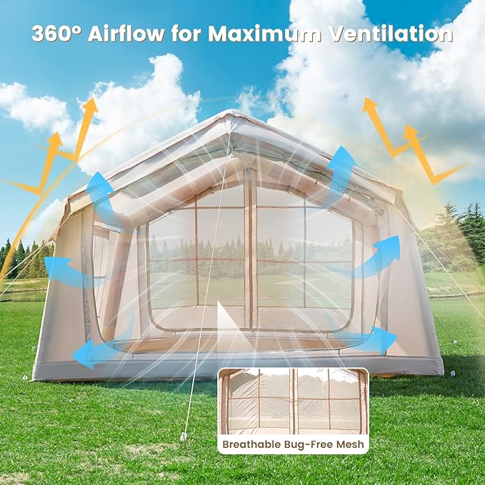 ABORON 2/6/8 Person Inflatable Camping Tent, Easy Setup Blow Up Tent with Hand Pump, PU3000mm Waterproof & Breathable 4 Season Glamping Tent for Outdoor Camping