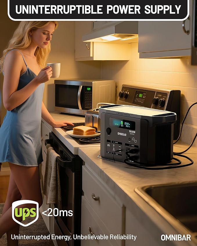 Portable Power Station 1800W (3600W Peak), 1536Wh LiFePO4 Battery Generator with 1800W AC & 100W USB-C Output, 2Hrs Fast Charging Solar Generator for Home Backup, Power Outages, Camping & RVs