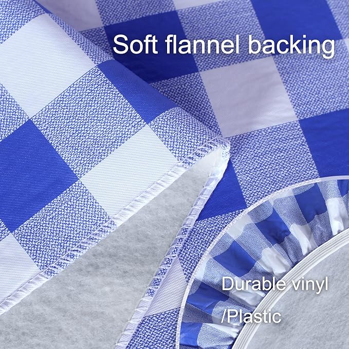 Fitable Checkered Picnic Table Cover Waterproof Vinyl Fitted Table Cover Flannel Backing Outdoor Indoor Tablecloth 30"x72" for Picnic, Travel, Holiday, Party, Folding Table, Blue