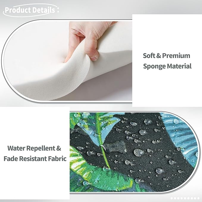 Indoor/Outdoor Chair Cushions 16x17 Inch, Patio Chair Cushions with Ties, All Weather Seat Cushions for Patio Furniture Home Garden Chair Use, Set of 4, Hanalei Lagoon