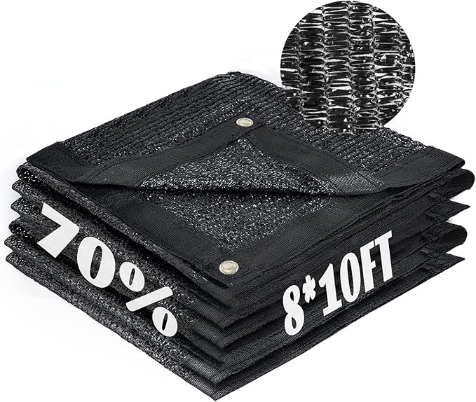 Cool Area 70% Sun Shade Cloth Mesh Tarp with Grommets for Plant Cover 8x10ft Patio Canopy Garden Pergola Greenhouse Car Barn Kennel Black