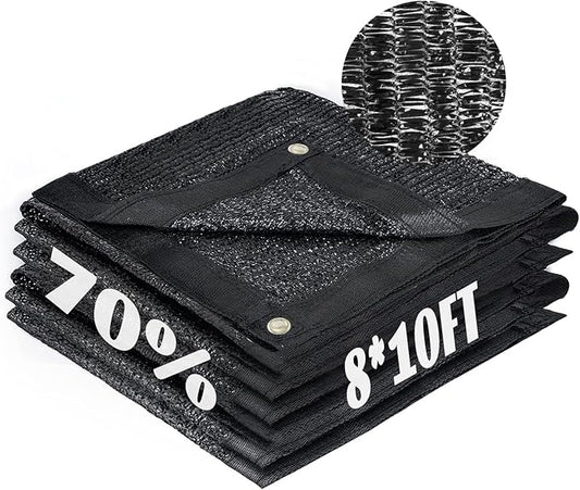 Cool Area 70% Sun Shade Cloth Mesh Tarp with Grommets for Plant Cover 8x10ft Patio Canopy Garden Pergola Greenhouse Car Barn Kennel Black