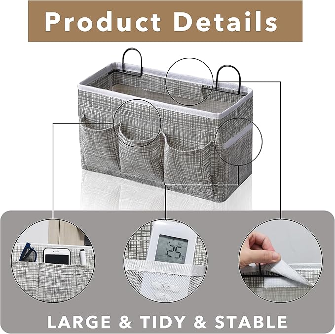2pcs 3-pockets Large Wall Hanging Organizer Bag, Linen Fabric Door Hanging Storage Baskets with Pockets, Waterproof Bin for Kitchen, Bedroom, Office, RV Camper (Stripe_2pcs)