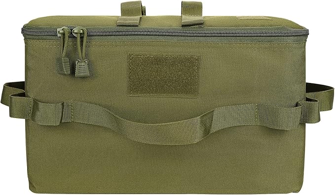 Camping Storage Bag, Utility Tote Bag for Camping Cookware Organizer, Trunk Organizer with Shoulder Strap,Outdoor Garden Tool Bag for Camping, Travel, Picnic, Garage Trunk(Army Green)