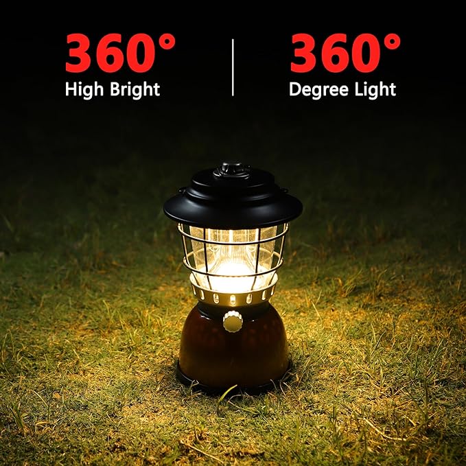 LED Camping Lantern Rechargeable Stepless Dimming Vintage Rechargeable Vintage Lantern, 4000mAh Power Bank, IPX5 Waterproof Portable Hanging Lamp for Camping Hiking Emergency and Power Outage