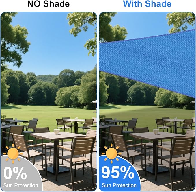 11' x 16' Blue Outdoor Sun Shade Sail Canopy ??UV Resistant Permeable Awning Fabric for Patio, Garden, Backyard, Pergola, Carport, Lawn Shelter Cover