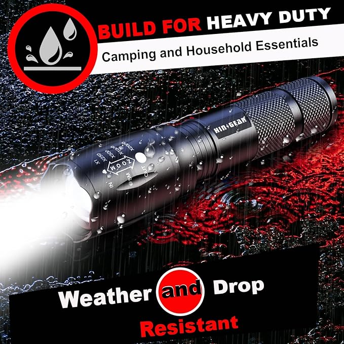 1 Mode Flashlights 2 Pack, Super Bright Zoomable LED Tactical Flashlight High Lumens, Water Resistant Portable Pocket Flash Light for Emergency, Camping, Home, and Gift - Red