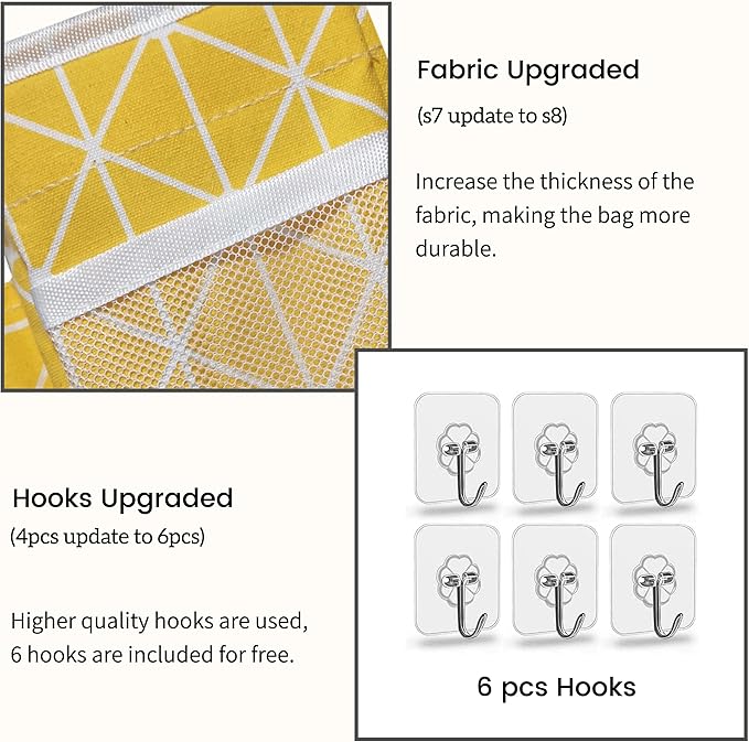 2pcs 3-pockets Large Wall Hanging Organizer Bag, Linen Fabric Door Hanging Storage Baskets with Pockets, Waterproof Bin for Kitchen, Bedroom, Office, RV Camper (Yellow_2pcs)