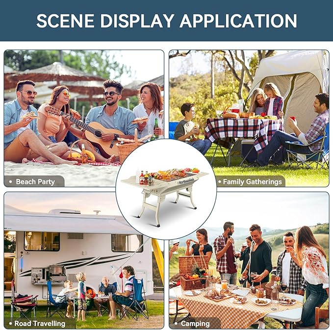 Portable Charcoal Grill Foldable Grills BBQ Grill Charcoal Small Grill for Travel, Camping, Outdoor Cooking, Backyard, Hiking, Patio Garden, Picnics,Beige