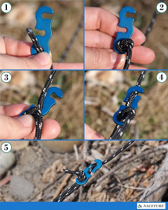 Rope Tensioner Aluminum Alloy Camping Tent Guyline Cord Adjuster Camping of Gear for Camping, Hiking, Backpacking Ultralight Tent Stakes Guy Lines (Blue, 20 Pack)