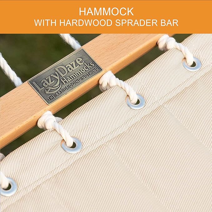 Lazy Daze Hammocks 12 FT Double Quilted Fabric Hammock and 13 FT Brown Wooden Arc Stand, with Spreader Bar, Removable Pillow, 2 Person Hammock for Outdoor Patio Poolside, 450 lb Capacity, Brown