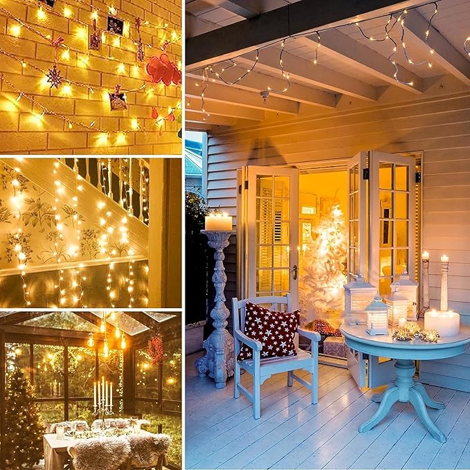 Connectable 100 LED String Lights Indoor Outdoor, 33FT Warm White Christmas Lights Waterproof, 13 Modes with Timer, Twinkle Fairy Lights Plug in Clear Wire for Christmas Tree, Bedroom, Classroom Decor