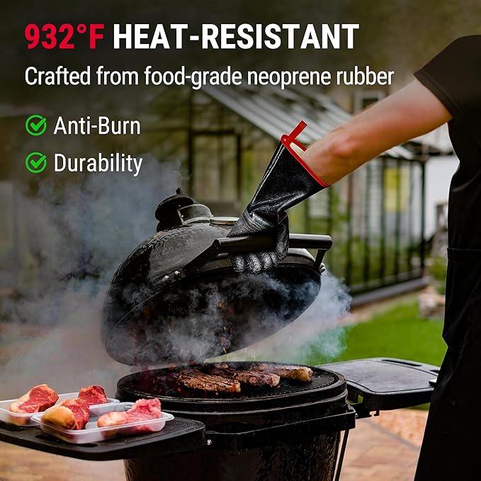 ThermoPro 932°F Heat Resistant BBQ Gloves, 14" Waterproof Oven & Grill Gloves, Oil & Slip-Resistant Neoprene Heat Gloves for BBQ, Fire Pit, Rotisserie, Smoker Accessories Gifts for Men and Women