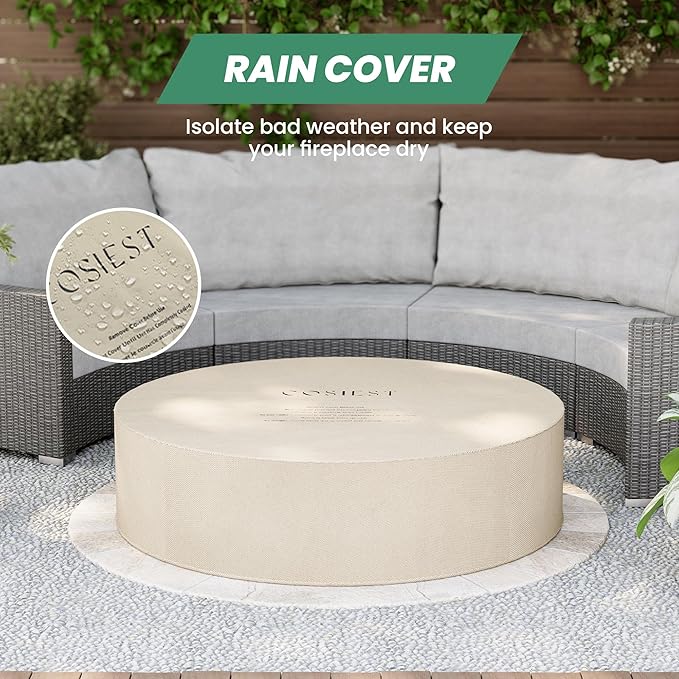 COSIEST Outdoor Propane Fire Pit Coffee Table w Terrazzo White 42 inch Round Base Patio Heater, CSA Certified, 50,000 BTU Stainless Steel Burner, Wind Guard, Transparent Gray Fire Glass, Rain Cover