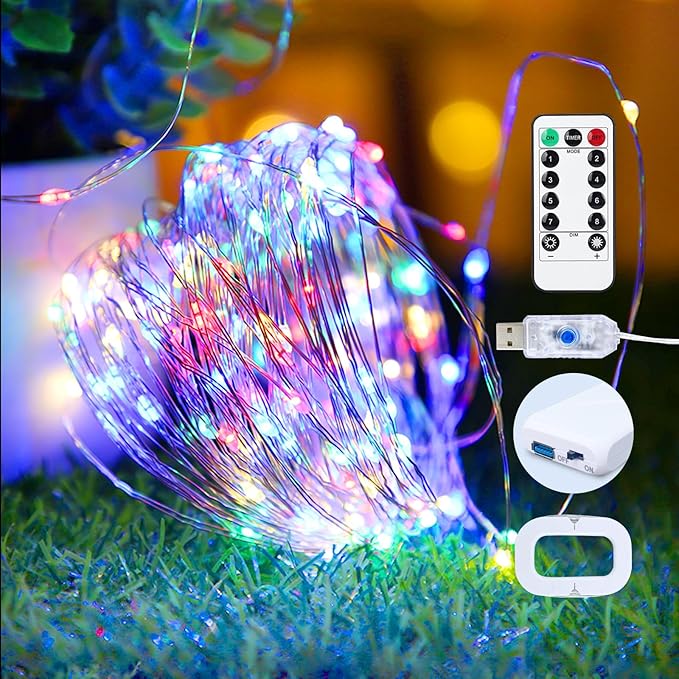 2Pack USB Plug in Fairy String Lights,16ft 50 LED Copper with Remote and Timer, 8 Modes Waterproof Twinkle String Lights Battery Powered for Bedroom Indoor Party Wedding Christmas Decoration