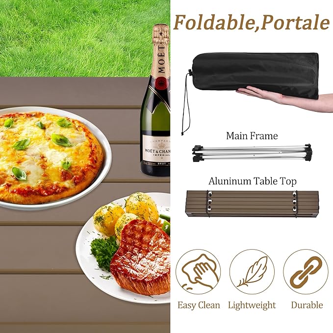 Grope Small Folding Camping Table with Aluminum Table Top, Beach Table for Sand with Carrying Bag,Prefect for Outdoor,Picnic,BBQ,Cooking,Festival