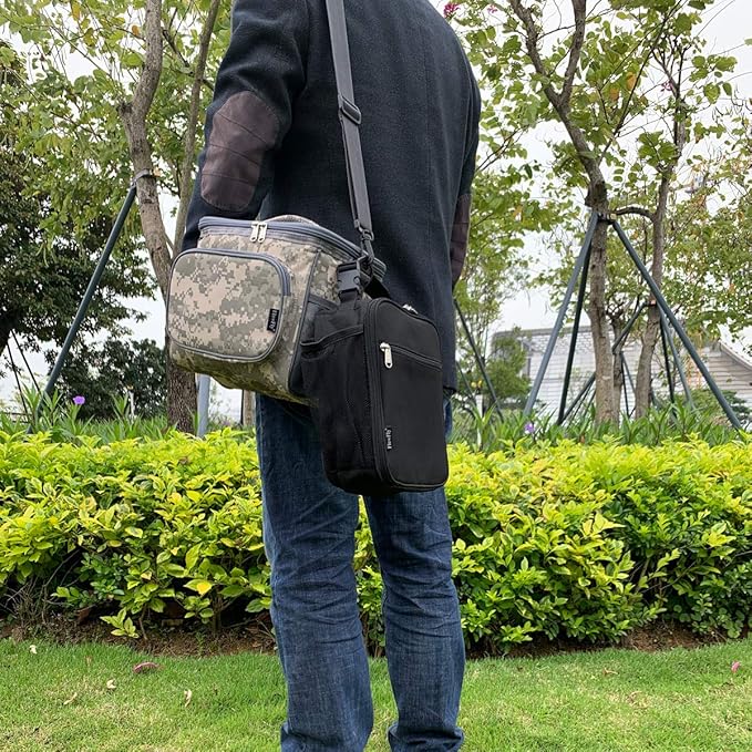 FlowFly Insulated Reusable Lunch Bag Adult Large Lunch Box for Women and Men with Adjustable Shoulder Strap,Front Zipper Pocket and Dual Large Mesh Side Pockets,DigitalCamo