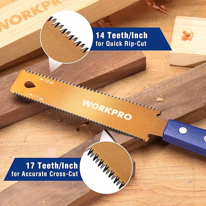 WORKPRO 6 Inch Japanese Pull Saw, Double-Edged Hand Saw for Wood Cutting with 14&17 TPI, SK5 Flexible Blade, Non-Slip Beech Handle for Woodworking