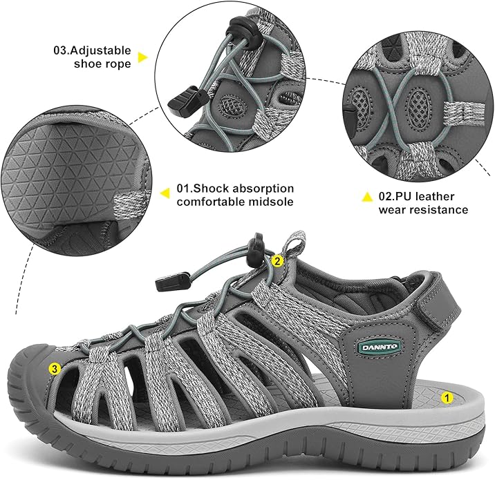 Dannto Women's Closed Toe Hiking Sandals Walking Water Sandal Comfort Athletic Sport Outdoor Sandals