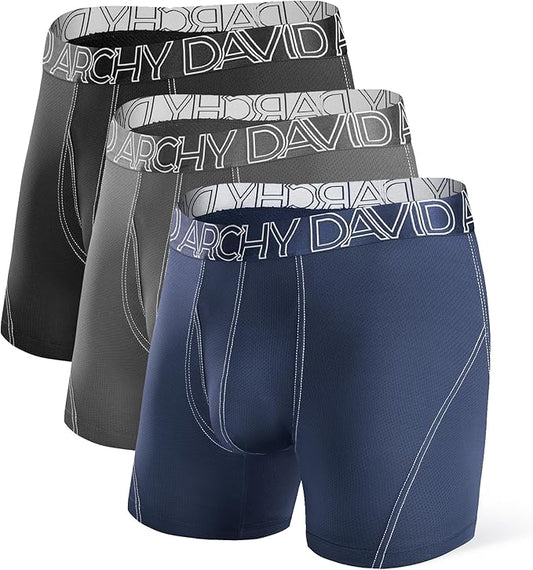 DAVID ARCHY Mens Performance Boxer Briefs 3 Pack, 3D Support Pouch & No Ride-Up Design Moisture-Wicking Sport Underwear