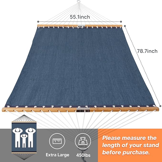 SUNCREAT Hammocks Two Person Tree Hammock, Heavy Duty Hammock for Poolside, Garden, Backyard, Patio, 450lbs Capacity, Navy