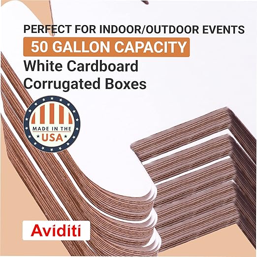 AVIDITI Cardboard Trash Cans and Recycling Bins, 50 Gallon 18"L x 18"W x 36"H (10-Pack) Reusable or Disposable Pop Up Garbage Boxes for Parties, Outdoor Events, Heavy Duty, Recycle