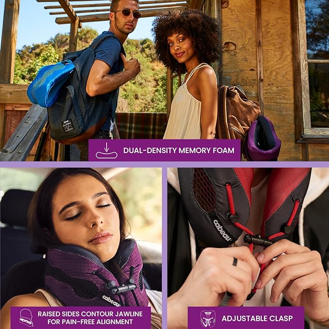 Cabeau Long Haul Flight Cooling Travel Neck Pillow – Evolution Cool – Supportive Memory Foam with Airflow Vents – Compact with Carrying Case (Black)