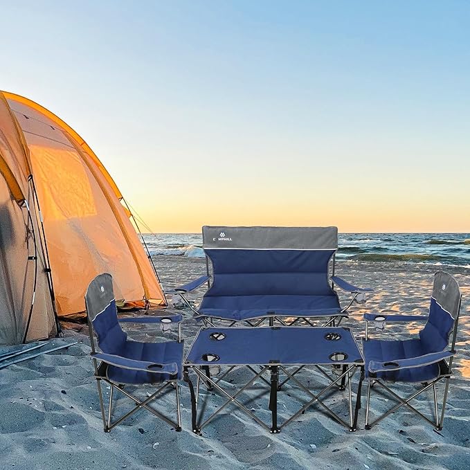 Camping Chair Set of 3, Outdoor Folding Camping Chairs for Heavy People with Cup Holder & Carry Bag,Collapsible Chair Include One Sofa Chair and Two Single Chair,Support up to 500lbs