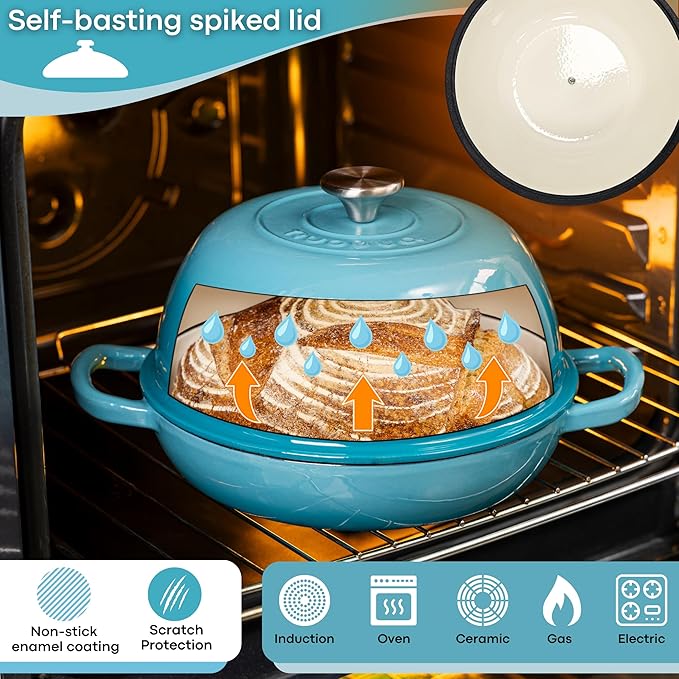 Enamelled Cast Iron Dutch Oven Pot – Dutch Oven For Sourdough Bread Baking – Cast Iron Bread Pot – Blue, 6 Quarts, 26cm – by Nuovva