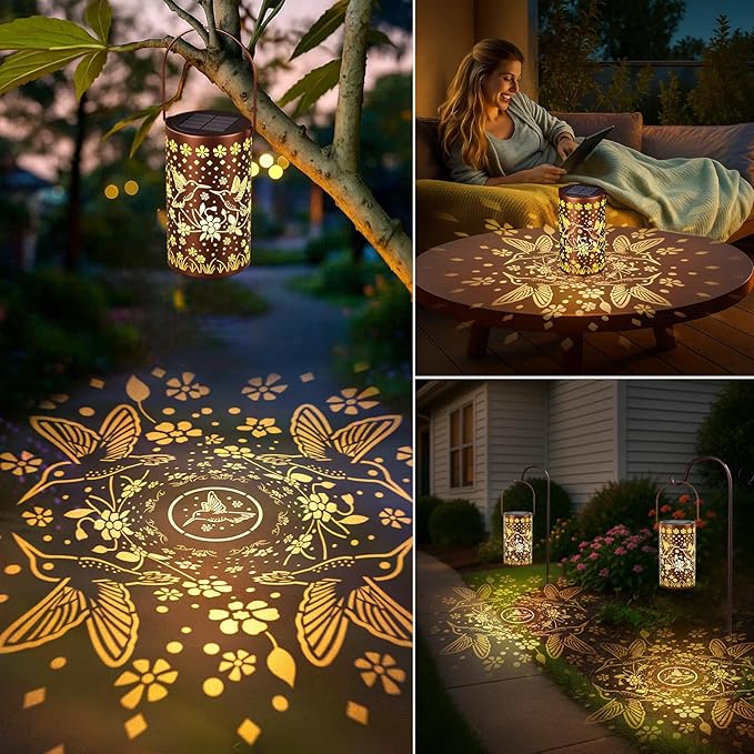 Hummingbird Solar Lanterns Outdoor Waterproof: Gardening Decor Unique Birthday Christmas Gifts for Women Mom Grandma - Hanging Solar Lights with 2 Modes Yard Patio Pathway Porch Decorations - 1 Pack