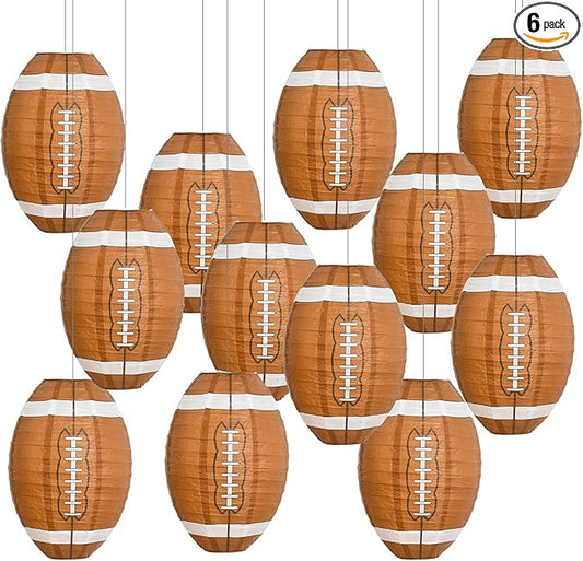 BEISHIDA 12-Inch Football Paper Lanterns Decorative Chinese/Japanese Hanging Round Paper Lanterns Lamp for sports party, Sport Themed Birthday Bar Football Game Party Decoration (6 Packs)