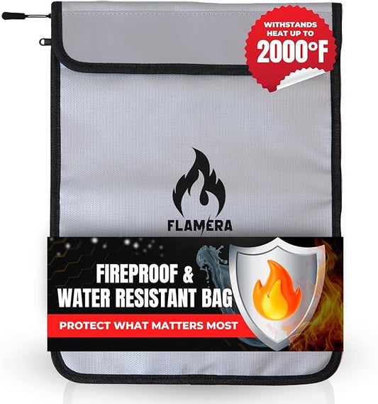 Fireproof and Water-Resistant Bag with Two Pockets and Secure Zipper – 15" x 11" Fireproof Money Bag, Heat Resistant up to 2000°F – Protects Documents, Cash, and Valuables for Home or Office