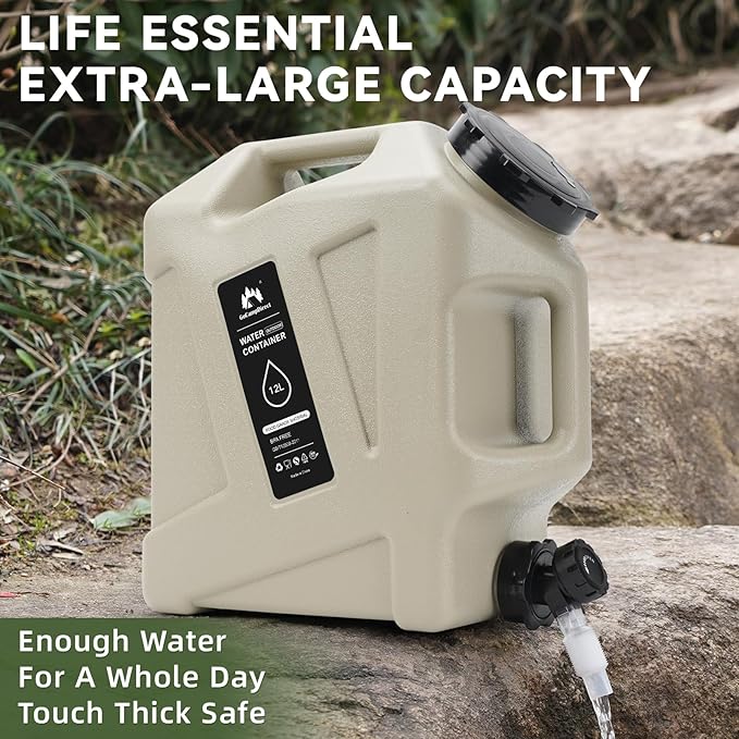 Camping Water Container - 3.2 Gallan Water Jug with Spigot | Portable Water Tank for Outdoor Hiking Picnic Supplies-Grey