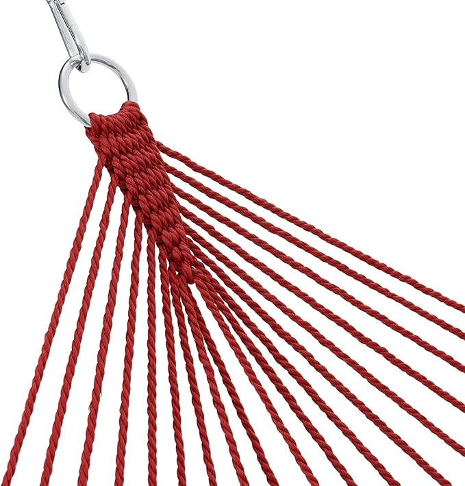Lazy Daze Hammocks 10.5 FT Double 2 Person Caribbean Rope Hammock, Hand Woven Polyester Hammock with Spreader Bars, for Outside Outdoor Backyard Patio Poolside,450 LBS Capacity,Red