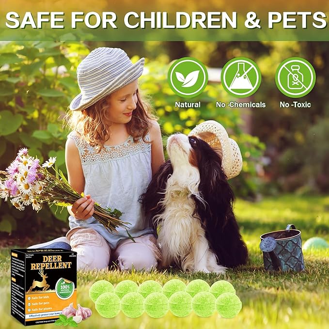 24 Pack Deer Rabbit Repellent Outdoor - Powerful Peppermint Oil Deer Repellent Balls, Natural Bunny Deer Deterrent for Trees Plants Garden Lawn Yard, Deer Repellant Keep from Eating Flowers, Pet Safe