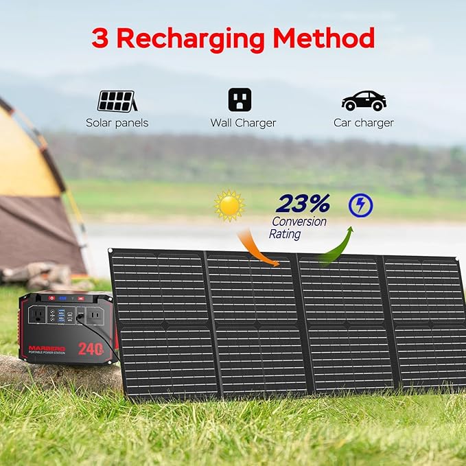 MARBERO Solar Generator 240Wh 300W Portable Power Station with Solar Panel 60W Included Backup Lithium Battery with AC Outlets for Camping Home Outdoor Emergency Hiking Travel