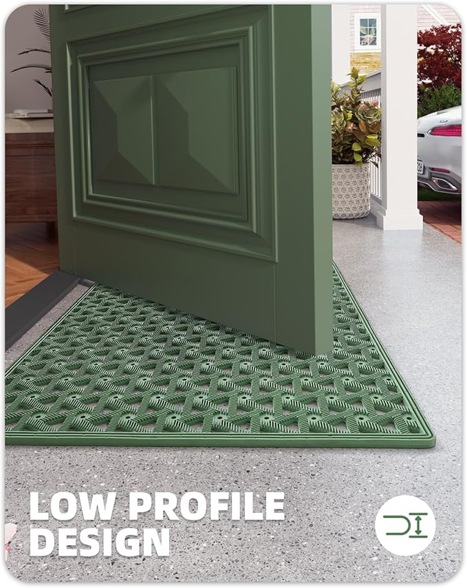 Color&Geometry Door Mat Outside Entrance with Drainage, Rubber Heavy Duty Dirt Trapper Waterproof Outdoor Welcome Mat, Outdoor Mats All Weather for Front Back Door Patio Entryway Entry,19"X30" Green