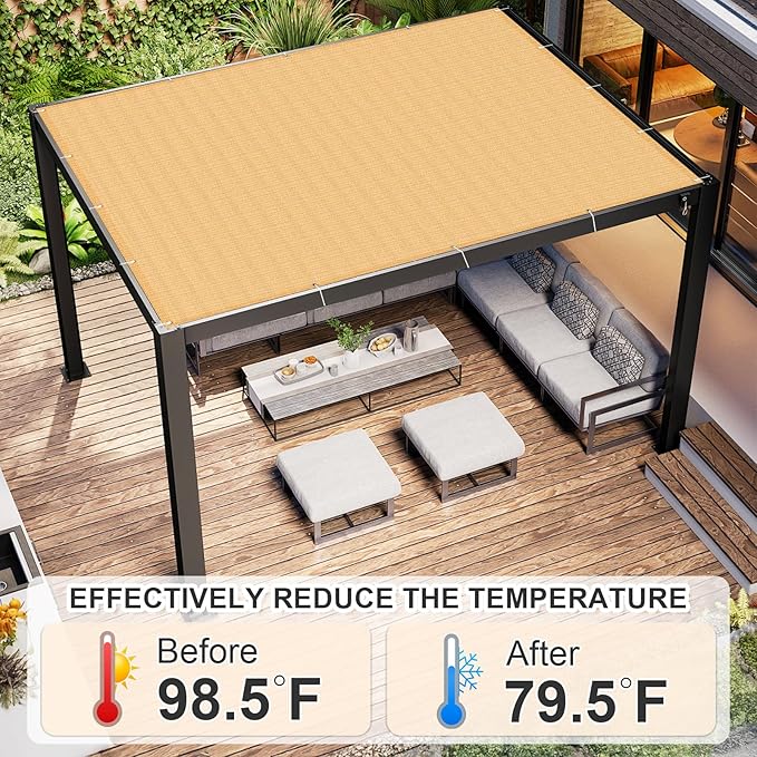 Cool Area Sun Shade Cloth with Grommets 6×11 FT Shade Panel Shade Tarp Screen Fabic for Outdoor Patio Pergola Cover Deck Garden, Sand (Customized)