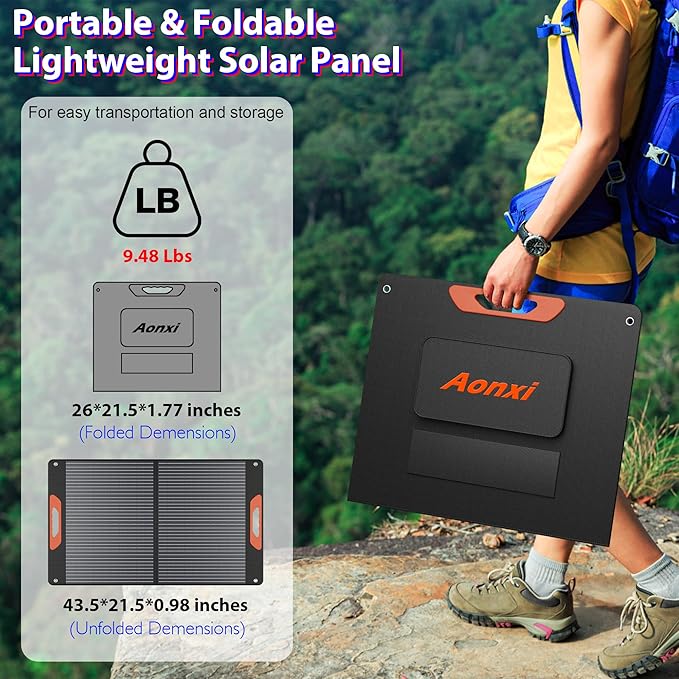 120W Portable Solar Panels for Power Station, 120 Watt ETFE Monocrystalline Foldable 20V DC Output Solar Panel Charger, 24% High Efficiency, QC3.0 USB-A & Type-C Output for Outdoor Camping RV Blackout