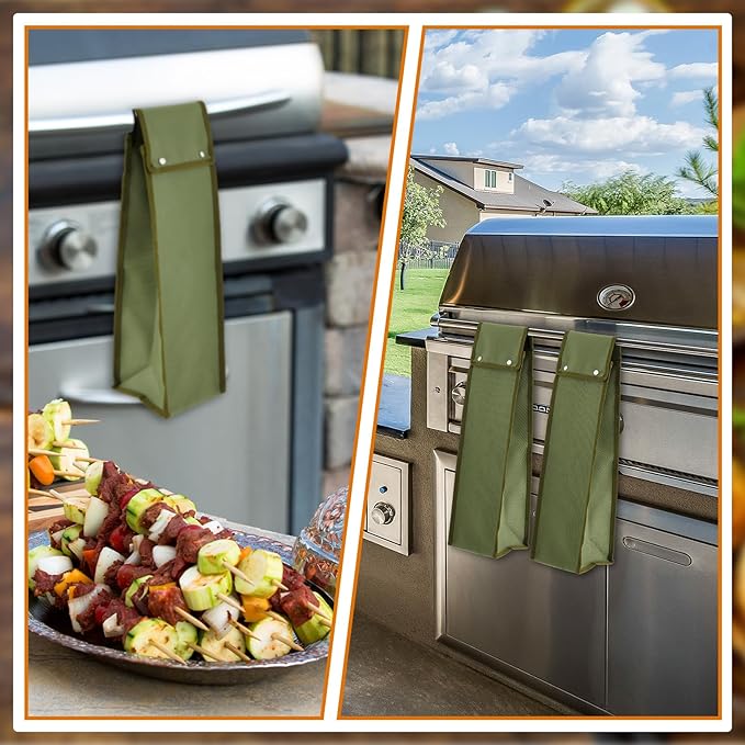 Amylove 2 Pcs Grill Utensil Storage Bag Waterproof Barbecue Grill Tool Accessory Storage with Zipper Foldable Extra Thick Oxford Cloth BBQ Tool Carry Bag for Camping Hiking Barbecue Outdoor(Green)