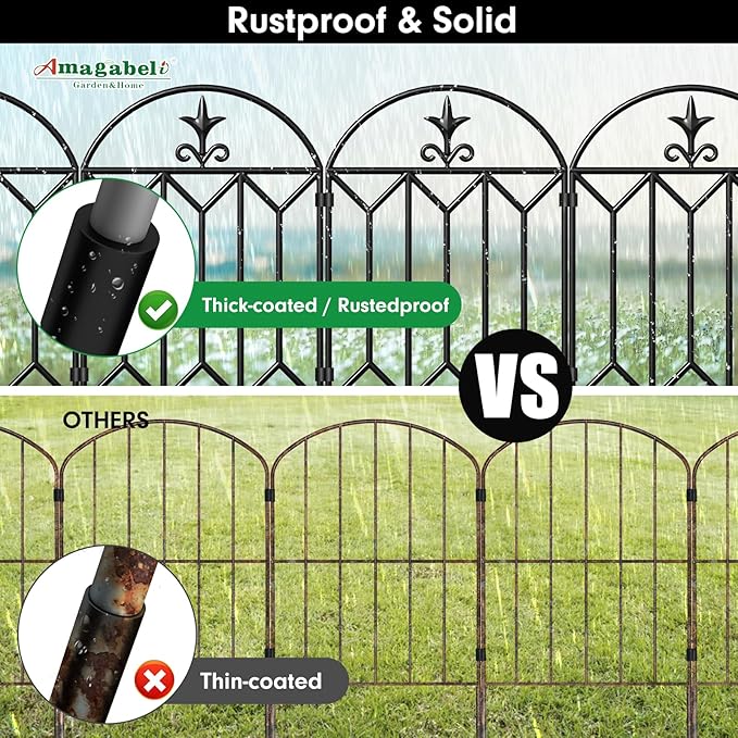 AMAGABELI GARDEN & HOME 10 Panels 24in(H)×10ft(L) Decorative Garden Fence and Borders for Dog No Dig Metal Fence Panel Garden Edging Border Fence for Animal Barrier Fencing for Flower Bed Yard Patio